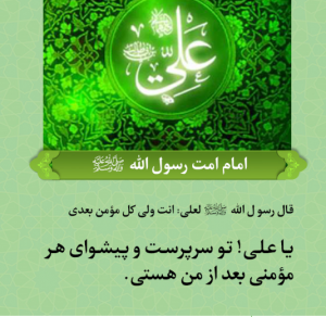 در حدیث ولایت پیامبر صـلی االله علیه وآله خطـاب به حضـرت علی علیه السـلام فرمـود: «تـو سـرپرست هر مؤمن بعـد از من می باشـی»